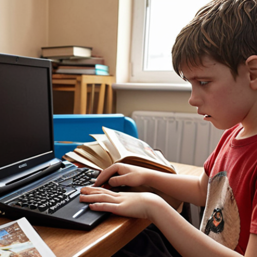 Home 18 **
A concerned parent talking compassionately to their child, who is looking down at a gaming device with a troubled expression. The background subtly shows a messy room and neglected school books, hinting at the negative impact of gaming addiction. Emphasis on conveying a supportive and understanding atmosphere.
**