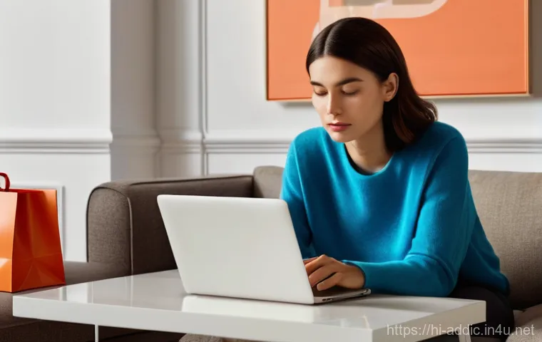 쇼핑 중독 회복 사례 - **Prompt 1: The Weight of Impulse Purchases**
    "A young adult (20s-30s), dressed in stylish yet m...