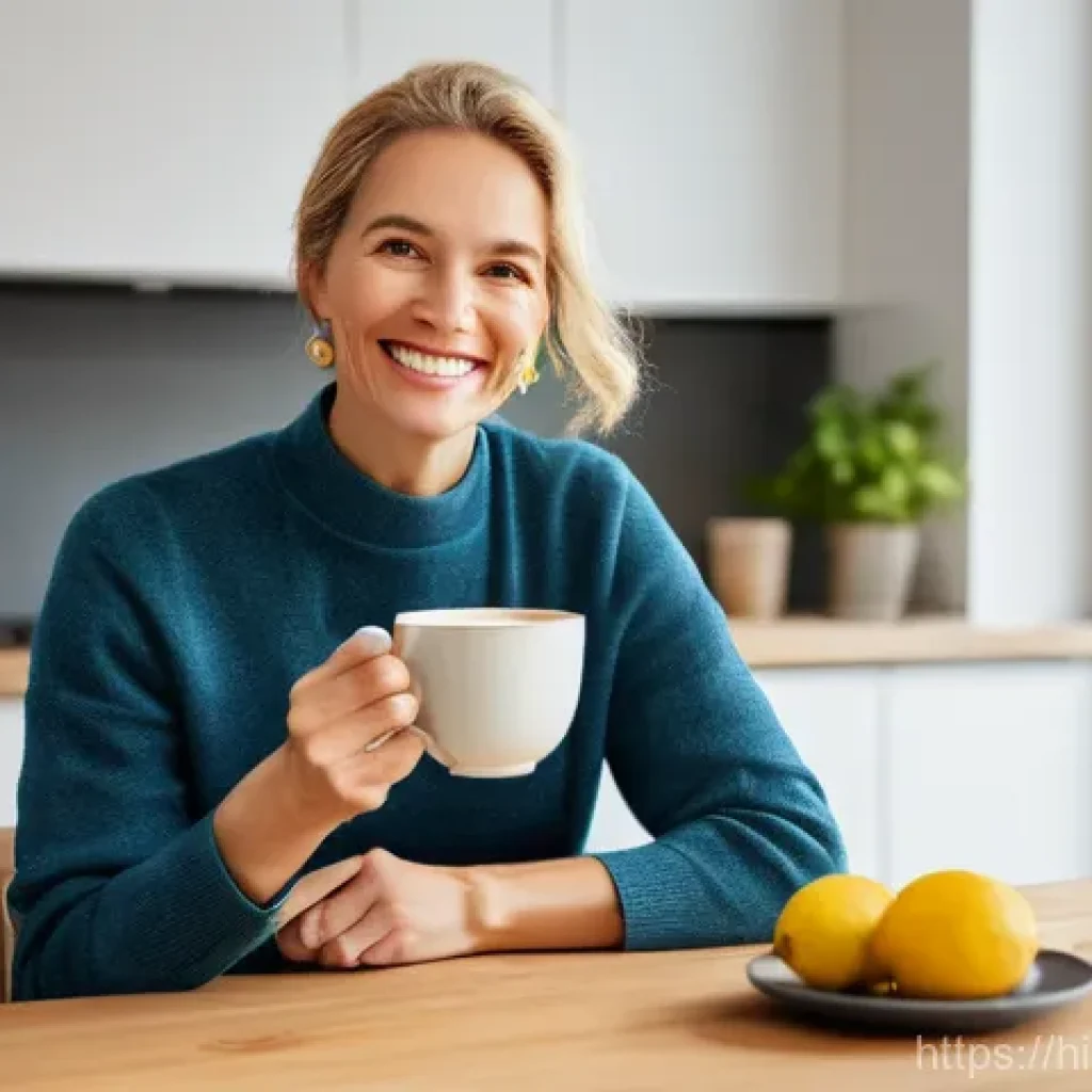 카페인 중독 치료를 위한 지원 - **Prompt:** "A brightly lit, clean kitchen or office setting. A diverse adult individual, dressed in...