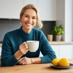 Home 13 카페인 중독 치료를 위한 지원 - **Prompt:** "A brightly lit, clean kitchen or office setting. A diverse adult individual, dressed in...