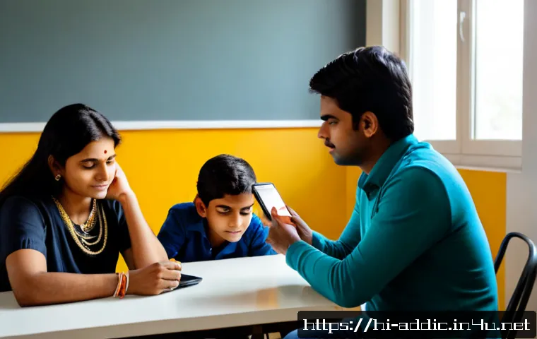 인터넷 중독 가족 상담 - Photorealistic Indian family counseling session in a calm modern clinic, caring middle-aged female c...
